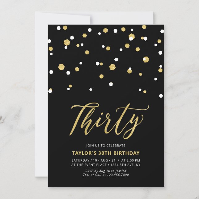 Convite de Aniversário de 30 Anos Simples Preto e  (Frente)