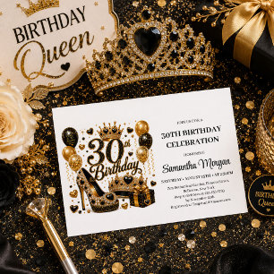 Convite de Aniversário de 30 anos Sparkly Gold Bla