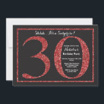 Convite de Aniversário de 30 anos Surpresa com Bri<br><div class="desc">Convite de Aniversário de 30 anos Surpresa. Convite de Aniversário com Brilho Preto e Vermelho e Fundo de Quadro Negro. Aniversário Surpresa. Aniversário de Adulto. Festa de Aniversário para Homens ou Mulheres. Para personalização adicional,  clique no botão "Personalizar" e use nossa ferramenta de design para modificar este modelo.</div>