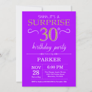 Convite de Aniversário de 30 anos Surpresa Roxo e