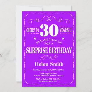 Convite de Aniversário de 30 anos Surpresa Roxo e