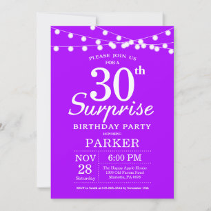 Convite de Aniversário de 30 anos Surpresa Roxo La