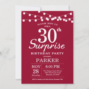 Convite de Aniversário de 30 anos Surpresa Vermelh