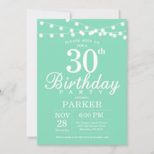 Convite de Aniversário de 30 anos Verde Menta