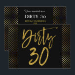 Convite de aniversário de 30 folhas de ouro<br><div class="desc">Suja 30 Black e Faux Gold Foil Glamorous Convite de Aniversário.</div>