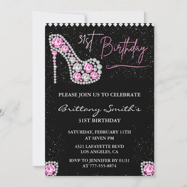 convite de aniversário de 31 anos Diamond Glam Ros (Frente)