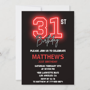 Convite de aniversário de 31 anos Neon Preto para 