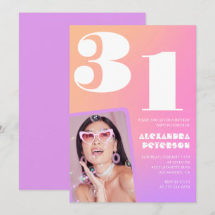 Convite de aniversário de 31 anos Pink Gradient Re
