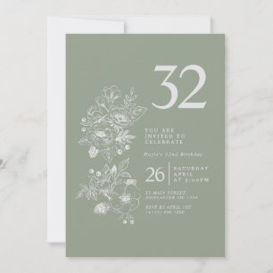 Convite de Aniversário de 32 Anos Botanical Wildfl