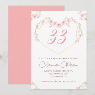 convite de aniversário de 33 anos Boho Floral Eleg