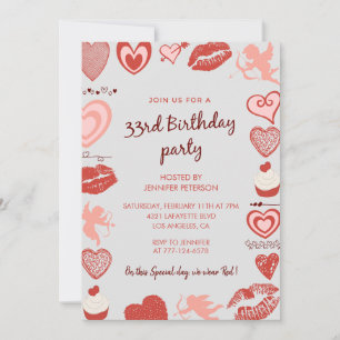 convite de aniversário de 33 anos Cinza Vermelho A