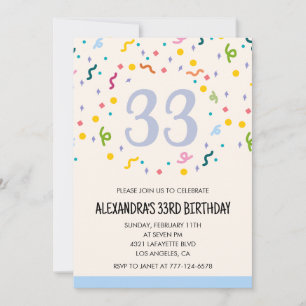 convite de aniversário de 33 anos Confetes