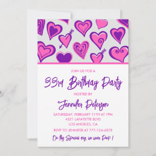 convite de aniversário de 33 anos Glam Pink Heart
