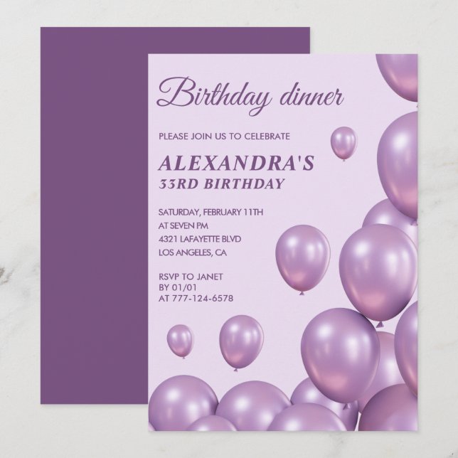 convite de aniversário de 33 anos Jantar de aniver (Frente/Verso)