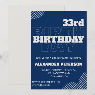 convite de aniversário de 33 anos masculino azul m