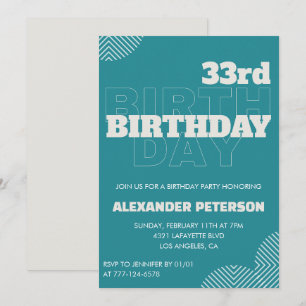 convite de aniversário de 33 anos masculino tipogr