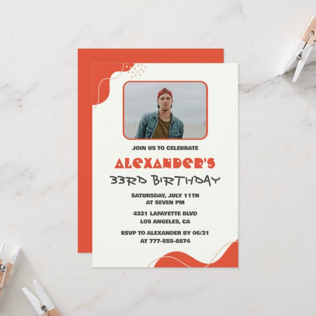 convite de aniversário de 33 anos masculino vermel (Frente/Verso In Situ)
