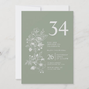 Convite de Aniversário de 34 Anos Botanical Wildfl