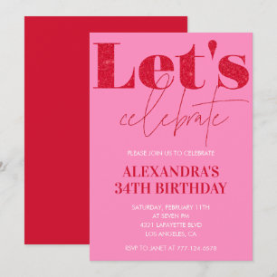 Convite de aniversário de 34 anos Elegant Pink Gli