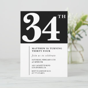 Convite de aniversário de 34 anos preto Elegante C