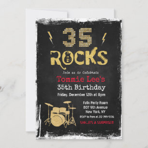 Convite de Aniversário de 35 Anos 35 Rocks Rock St