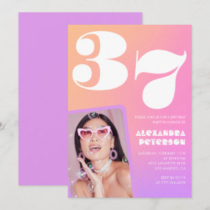 Convite de aniversário de 37 anos com gradiente ro