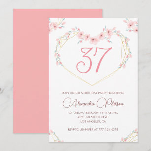 Convite de aniversário de 37 anos em floral boho c