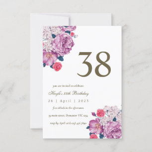 Convite de Aniversário de 38 Anos Floral Botânico 