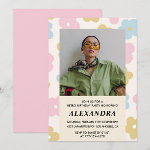 Convite de aniversário de 39 anos com foto floral 
