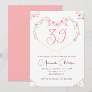 Convite de aniversário de 39 anos em floral boho c