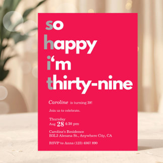 Convite de Aniversário de 39 anos Minimalista Mode