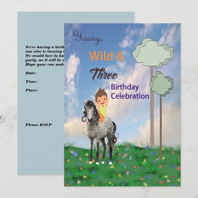 Convite de aniversário de 3 anos (Frente/Verso)