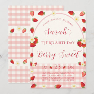 Convite de Aniversário de 3 Anos Berry Sweet Straw