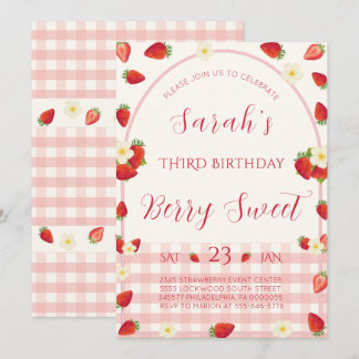 Convite de Aniversário de 3 Anos Berry Sweet Straw