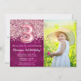 Convite de Aniversário de 3 anos com Foto Magenta