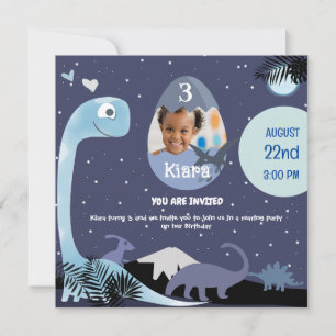 Convite de Aniversário de 3 Anos com Tema de Dinos
