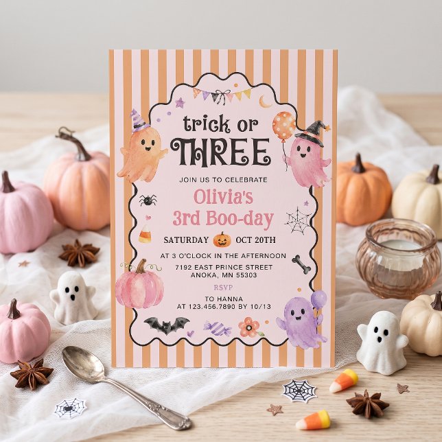 Convite de Aniversário de 3 anos Cute Ghost Trick  (Criador carregado)