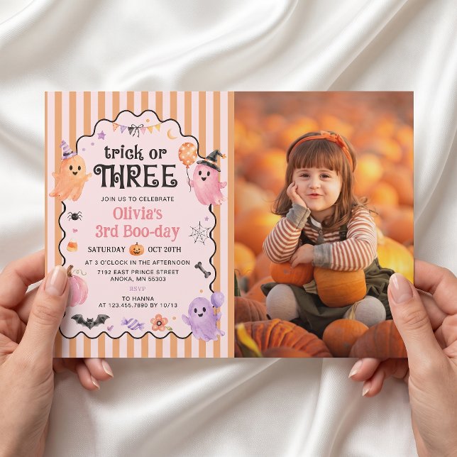 Convite de Aniversário de 3 anos Cute Ghost Trick  (Criador carregado)