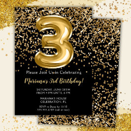 Convite de Aniversário de 3 Anos da Menina Black G