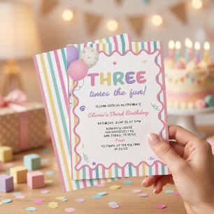 Convite de Aniversário de 3 Anos da Menina Três Ve