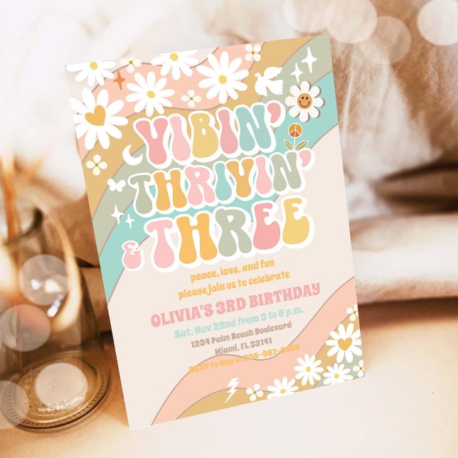 Convite de Aniversário de 3 anos da Retro Daisy (Criador carregado)