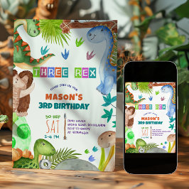 Convite de Aniversário de 3 anos de Dinossauro Men
