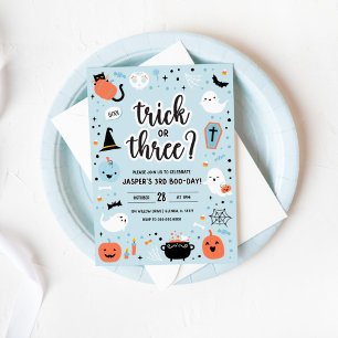 Convite de Aniversário de 3 anos de Halloween Azul