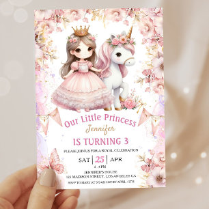 Convite de Aniversário de 3 anos de Meninas Prince