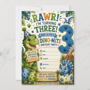 Convite de Aniversário de 3 anos Dino-Mite