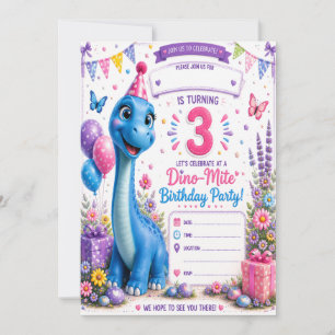 Convite de Aniversário de 3 anos Dino-Mite do Stre