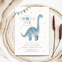 Convite de Aniversário de 3 anos do Dinossauro Trê