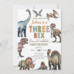 Convite de aniversário de 3 anos do menino DINOSSA