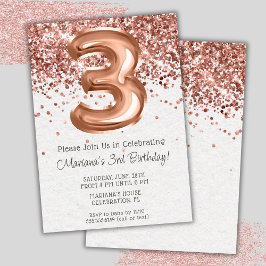 Convite de Aniversário de 3 anos em Rose Gold