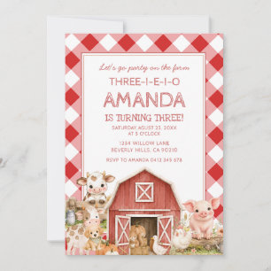 Convite de Aniversário de 3 Anos 'Farm Animals Thr